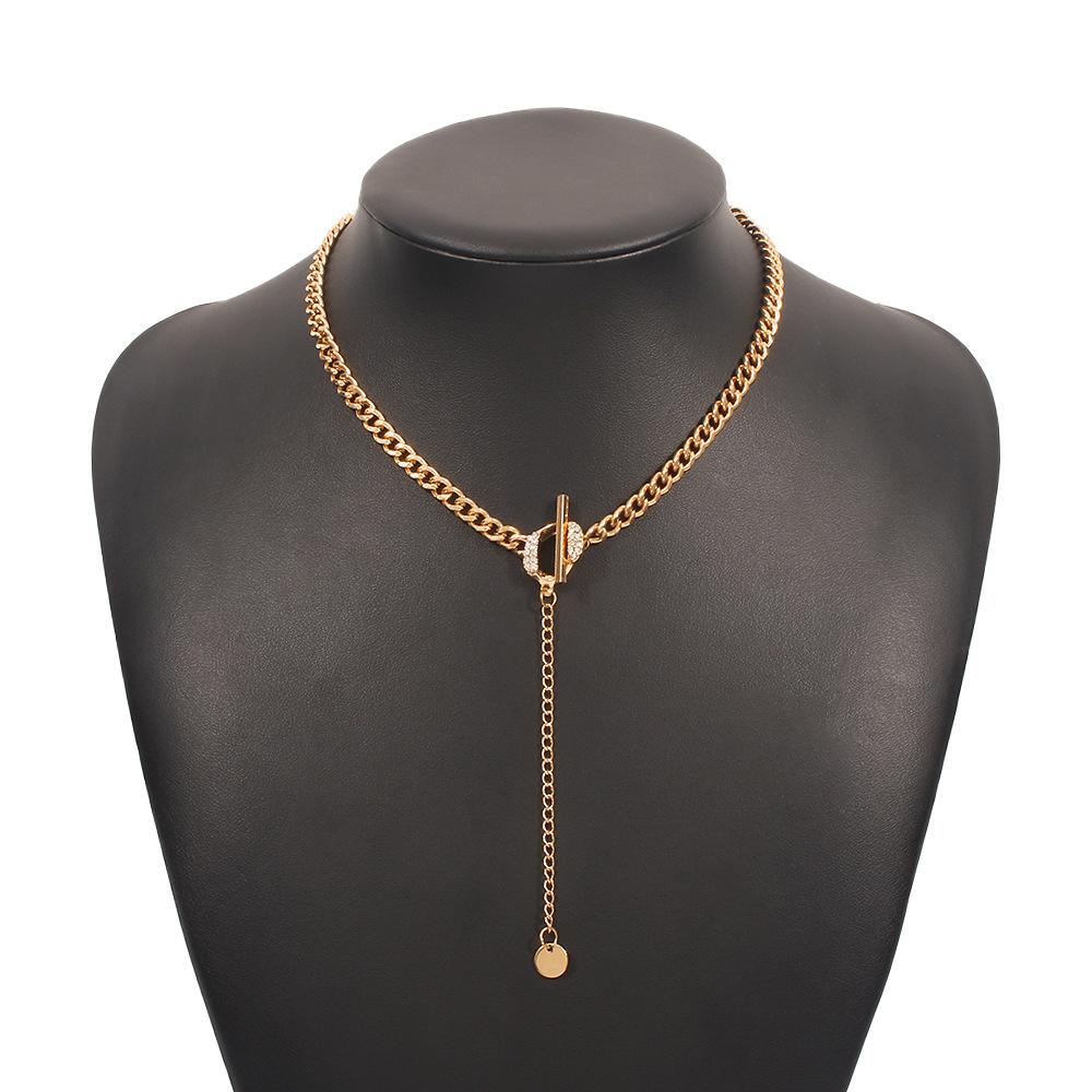 N937 fashion temperament round plate necklace micro-inlaid geometric OT buckle back chain simple niche creative necklace female