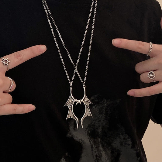 Jewelry Hip Hop Tide Brand Wings Pendant Necklace Men's Fashion Geometric Metal Chain Multilayer Necklace