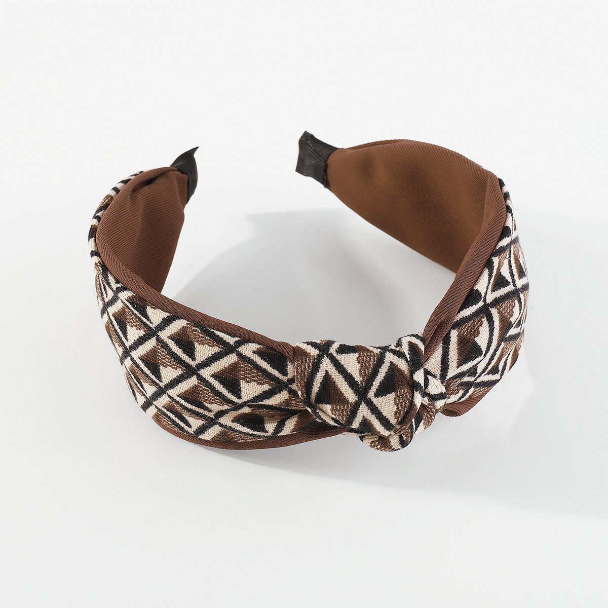F555 Simple niche fabric knotted wide-brimmed hair hoop diamond-shaped lattice small fresh color contrast retro temperament head hoop
