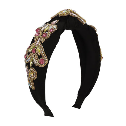 F4639 Baroque exaggerated headband fabric knotted rhinestone claw chain leaf light luxury heavy industry headband female