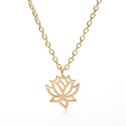 Fashion Simple Hollow Lotus Necklace Clavicle Chain Alloy Plating Three-color Lotus Jewelry Russian Jewelry