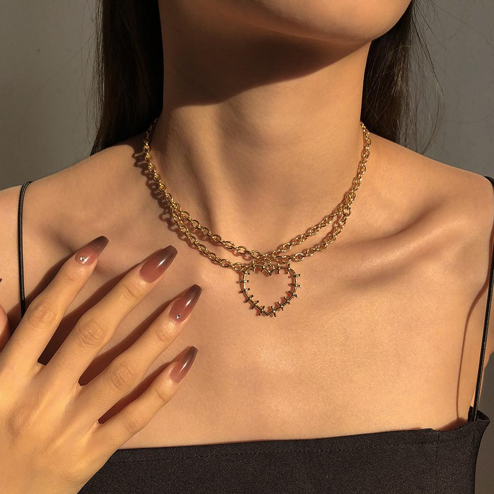 N9182 Simple Geometric Necklace Women's Hollow Creative Design Sense Chain Necklace Retro Hong Kong Necklace