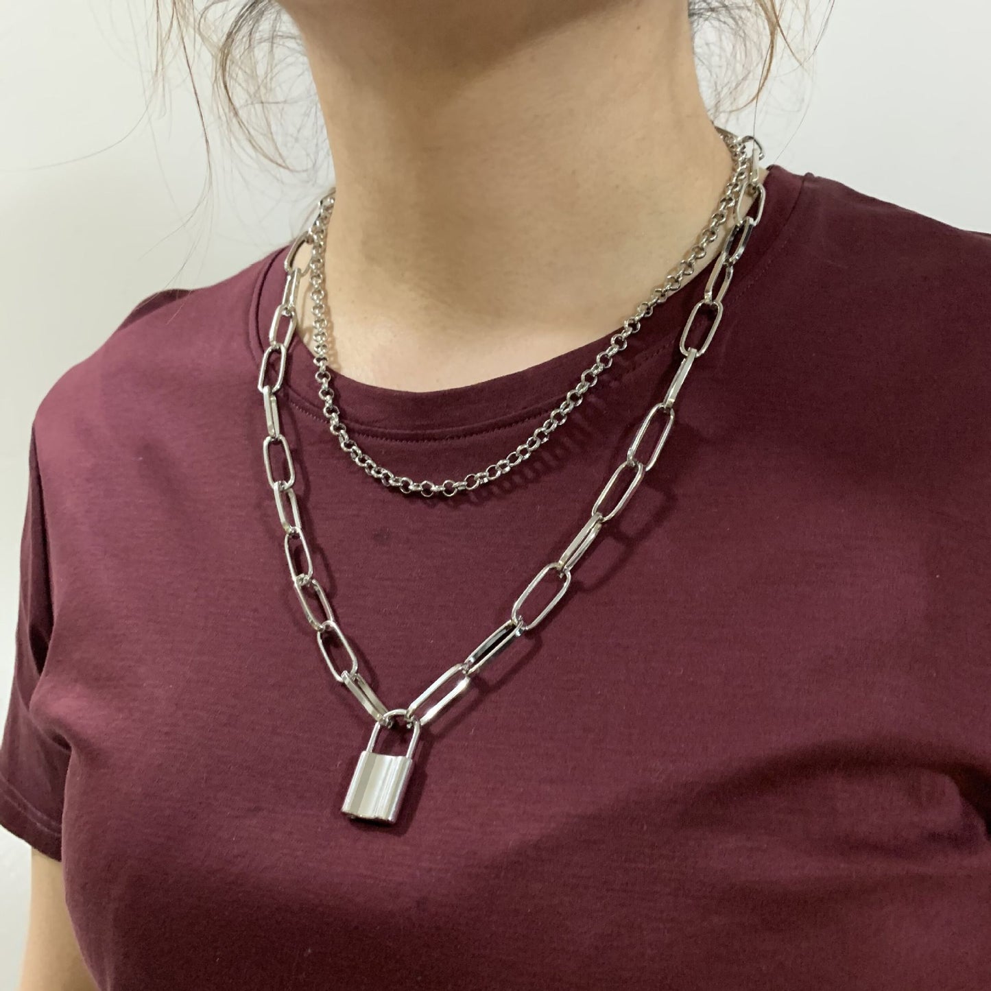 Jewelry Personality Punk Geometric Necklace Sweater Chain Female Simple Lock Shape Versatile Temperament Necklace Female
