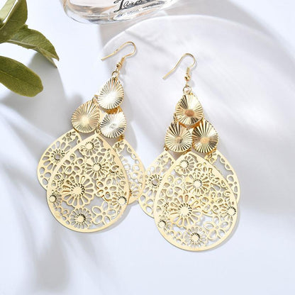 Palace hollow multi-layered flower retro earrings Indian personality retro ladies earrings