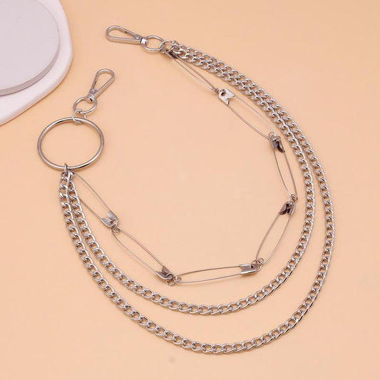 Jewelry niche retro pin chain waist chain ins Hong Kong cool handsome punk hip-hop fashion pants chain