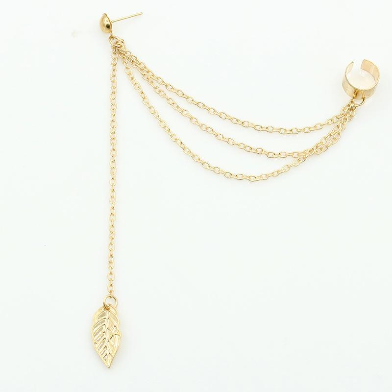 Personality Single Ear Clip Metal Leaf Leaf Tassel Ear Stud Ear Clip Jewelry