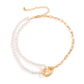 Jewelry Temperament Simple Rice Grain Pearl Clavicle Necklace Hip Hop Retro Metal Buckle Chain Necklace