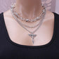 Jewelry Retro Geometric Hollow Cross Necklace Simple Thorn Knotted Multilayer Necklace Set Chain
