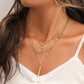 Simple and advanced design multi-layer stainless steel golden moon word necklace tassel pendant