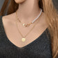 Fashion Alloy Handcuffs Round Iron Sheet Pendant Multilayer Necklace Imitation Pearl Clavicle Chain Necklace Accessories