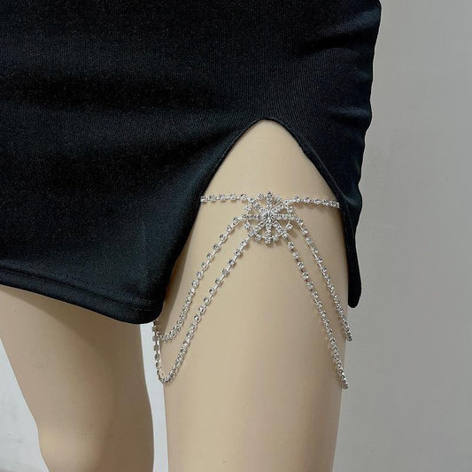 Sexy Rhinestone Tassel Thigh Chain Female Irregular Multi-Layered Full Diamond Body Chain Hot Girl Sexy Thigh Chain