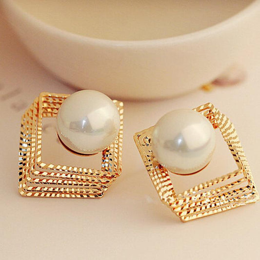 2 three-dimensional multi-layer hollow square pearl earrings exaggerated refined earrings