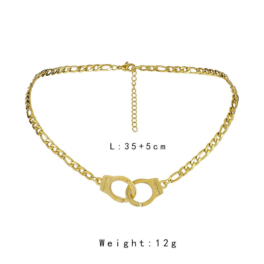 Jewelry ins cold personality hip-hop handcuffs collarbone necklace fashion titanium steel choker necklace
