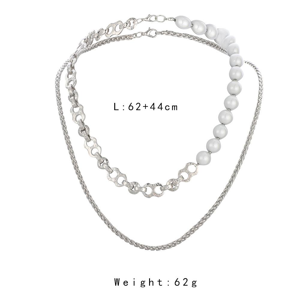 Trendy atmosphere personality pig nose stitching pearl double layer men's necklace punk cold collarbone necklace