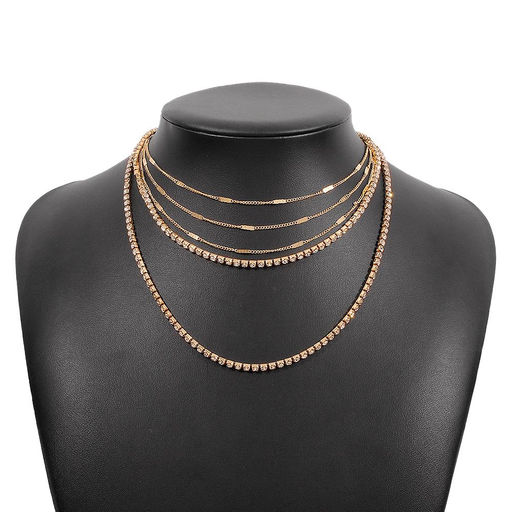 N9869 jewelry exaggerated stacked multi-layer necklace fashion rhinestone thin chain claw chain clavicle necklace