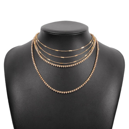 N9869 jewelry exaggerated stacked multi-layer necklace fashion rhinestone thin chain claw chain clavicle necklace