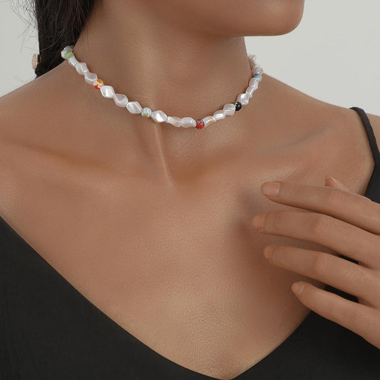Fashion Geometric Pearl Glass Necklace Bohemian Personality Elegant Clavicle Necklace Female