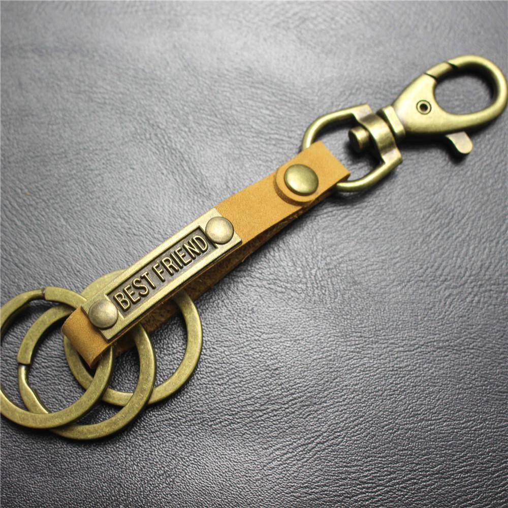 BESTFRIEND alloy metal plate top layer cowhide key chain large bold dog buckle bag pendant car decoration gift