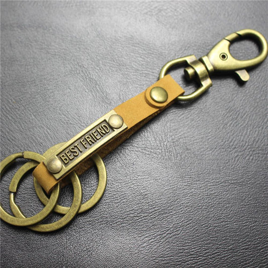 BESTFRIEND alloy metal plate top layer cowhide key chain large bold dog buckle bag pendant car decoration gift
