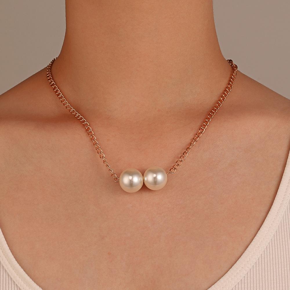 ins imitation pearl necklace female fashion temperament punk hip-hop thick chain clavicle chain simple net red necklace