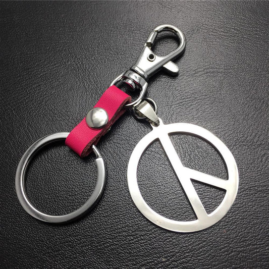 Quan Zhilong GD anti-war logo stainless steel key chain pendant cowhide connection piece Valentine's Day gift world peace