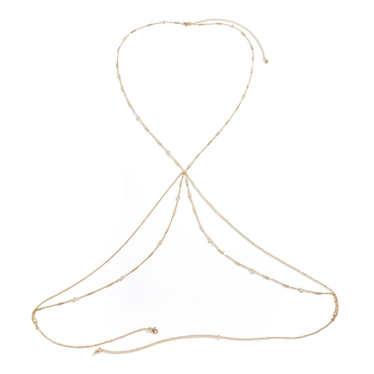 Jewelry with metal bikini clothing feminine cross rhinestone multi-layer fringed chest chain