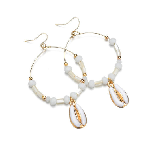 Accessories fresh and natural shell earrings dripping oil shell large circle metal earrings earrings