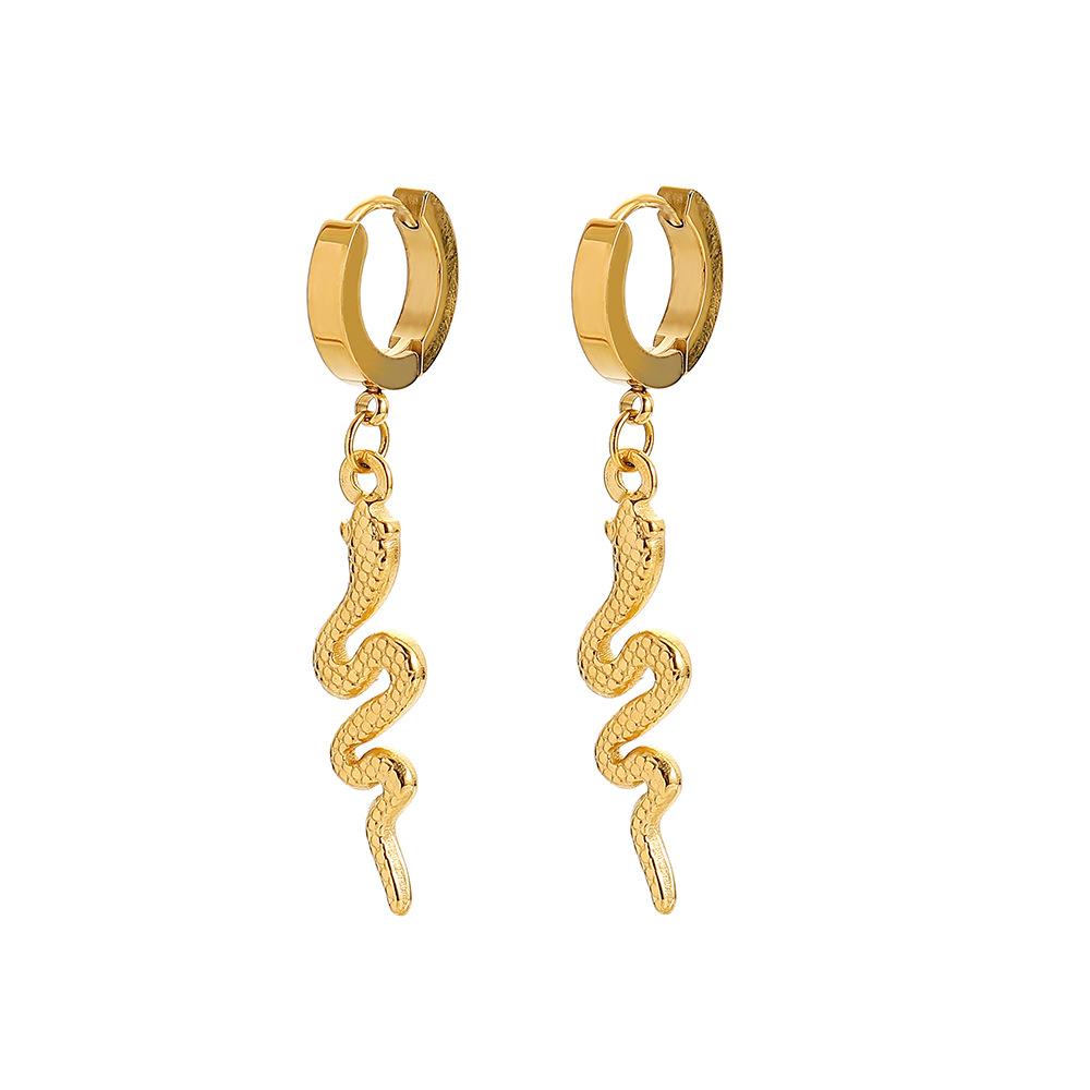 Trendy fashion all-match light luxury niche design stainless steel gold ladies snake earrings earrings