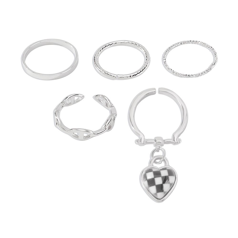 R741 Personality Jewelry Net Red Checkerboard Sweet Cool Ring Set Exaggerated Geometric Simple Ring