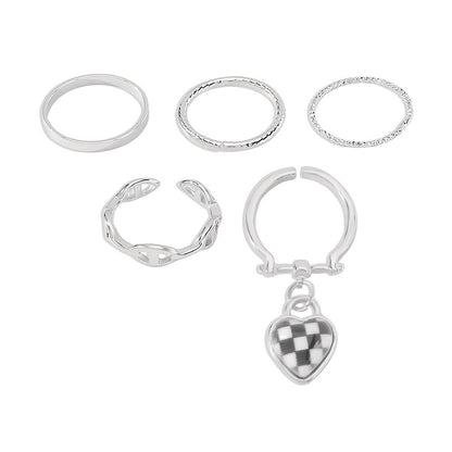 R741 Personality Jewelry Net Red Checkerboard Sweet Cool Ring Set Exaggerated Geometric Simple Ring