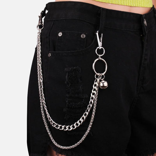 Metal Double Chain Waist Chain Ladies Denim Personality Silver Alloy Basketball Pendant Pants Chain Accessories