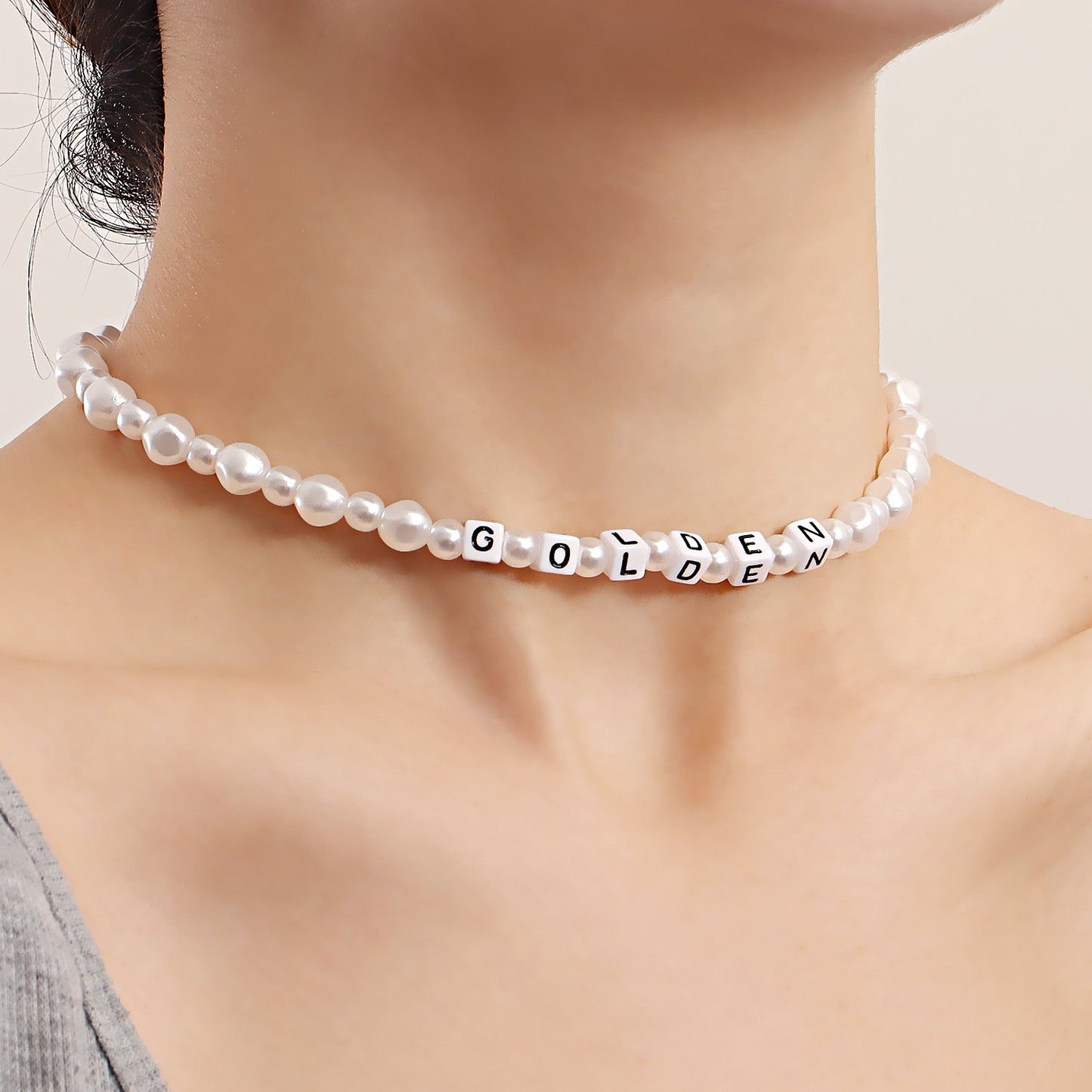 Jewelry niche GOLDEN letter imitation pearl necklace necklace female beaded necklace babes ins