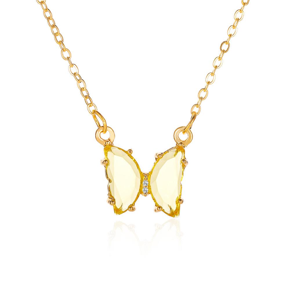 Internet celebrity ins glass crystal butterfly necklace super fairy fantasy transparent glass butterfly clavicle chain necklace