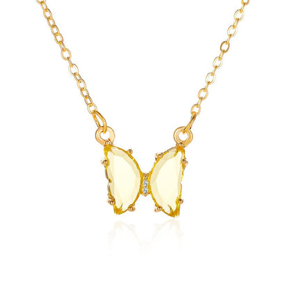 Internet celebrity ins glass crystal butterfly necklace super fairy fantasy transparent glass butterfly clavicle chain necklace