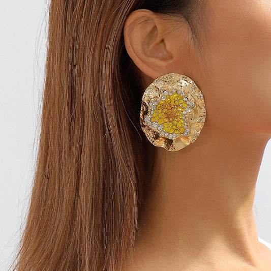 E11213 Medieval Exaggerated Heavy Industry Geometric Earrings ZA Personality Temperament Earrings Light Luxury Color Diamond Earrings Women