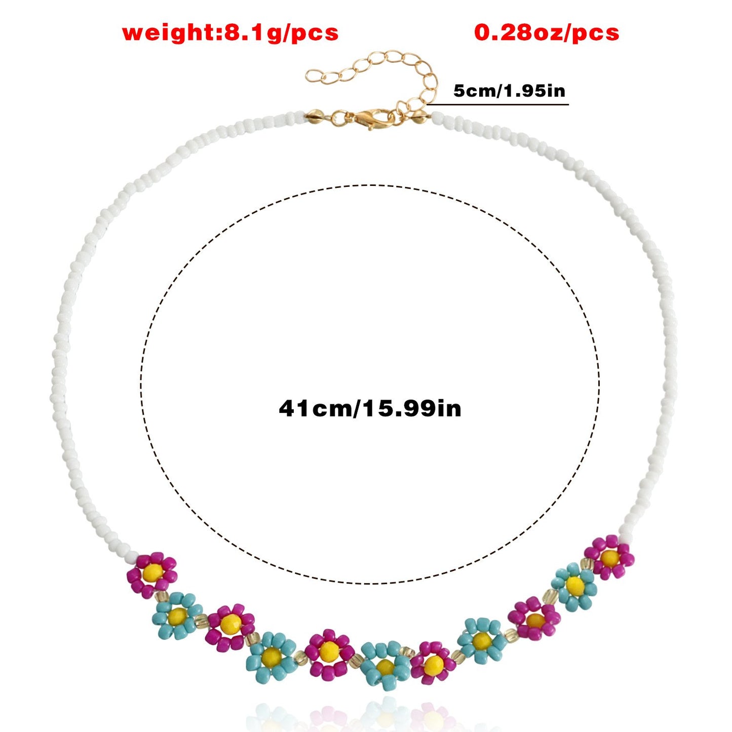 Jewelry Bohemian Daisy Contrast Color Beaded Necklace Retro Rice Bead Flower Clavicle Necklace Female