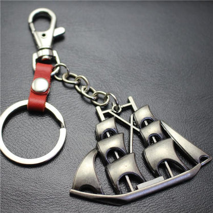 Yifanshun Retro Alloy Sailboat Pendant Leather Keychain 3cm Key Ring Korean Wave Jewelry Bag Pendant