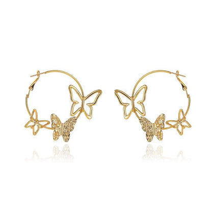 Earrings Retro Exaggerated Three Butterfly Earrings Femininity Hollow Three Butterfly Earrings Earrings
