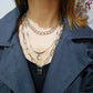 Jewelry Copper Snake Chain Crescent Pendant Necklace Women's Lock-shaped Multi-layer Sweater Chain Two-piece Set