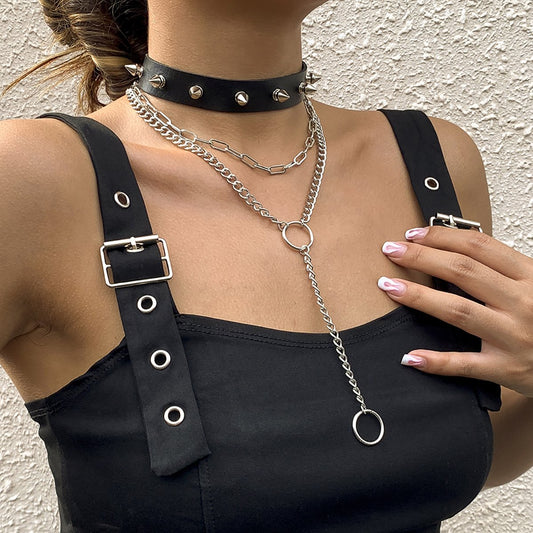 Jewelry Sexy Dark Rivet Necklace Necklace Fashion Geometric Metal Chain Spice Girl Necklace
