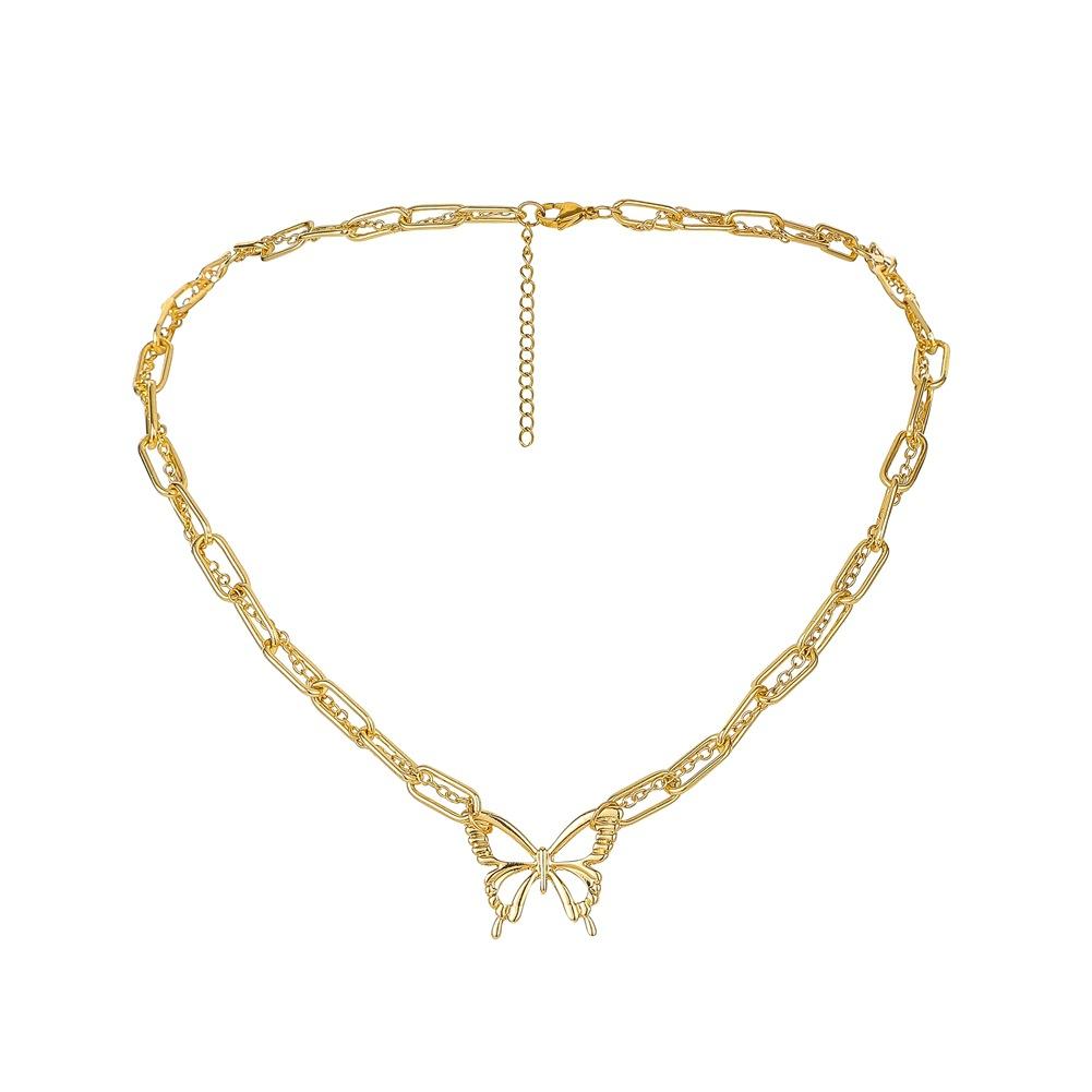 Fashion clavicle gold chain ins cold temperament hollow butterfly all-match short necklace female
