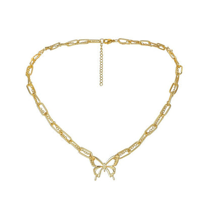 Fashion clavicle gold chain ins cold temperament hollow butterfly all-match short necklace female