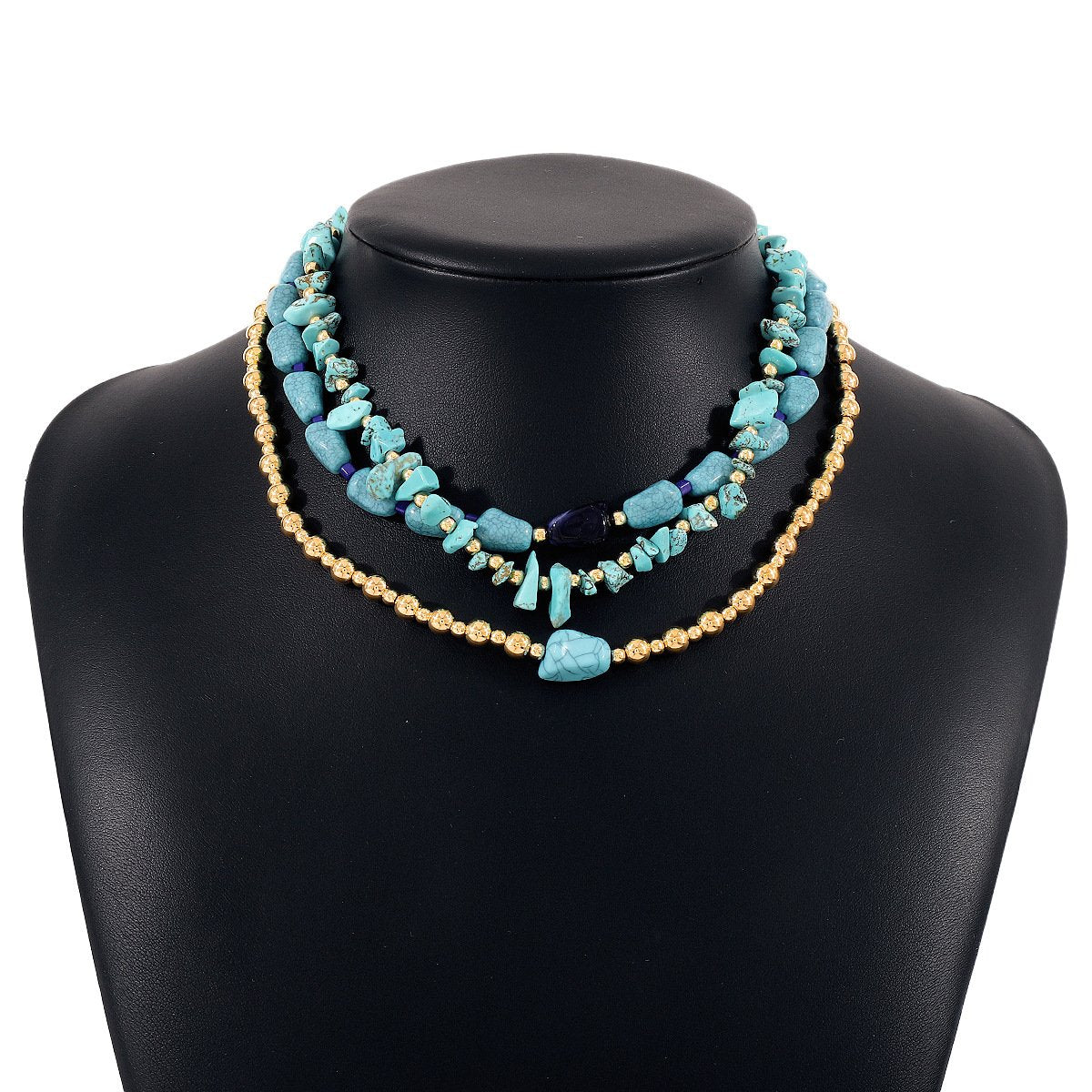 179 Bohemian ethnic holiday fashion necklace turquoise multi-layered beaded niche necklace for women