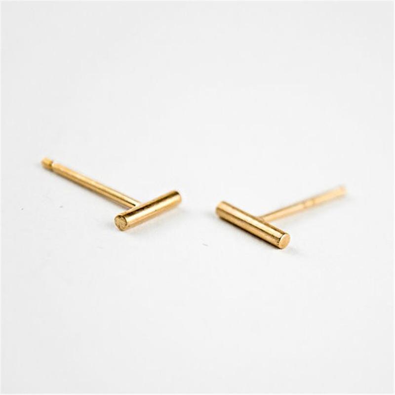 Explosive style simple fashion round rod-shaped nail earrings popular all-match electroplating three-color
