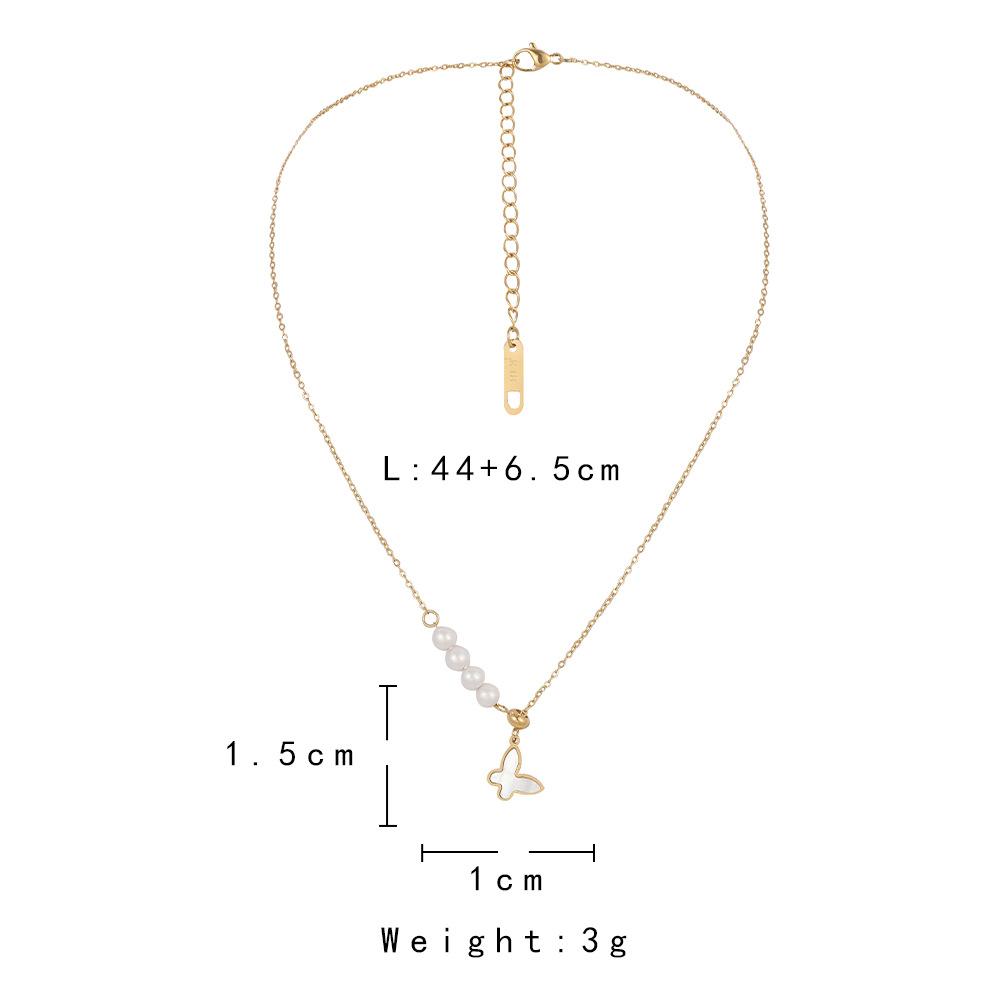 Fashion stainless steel butterfly mother-of-pearl pendant titanium steel trendy aesthetic and elegant pearl clavicle necklace
