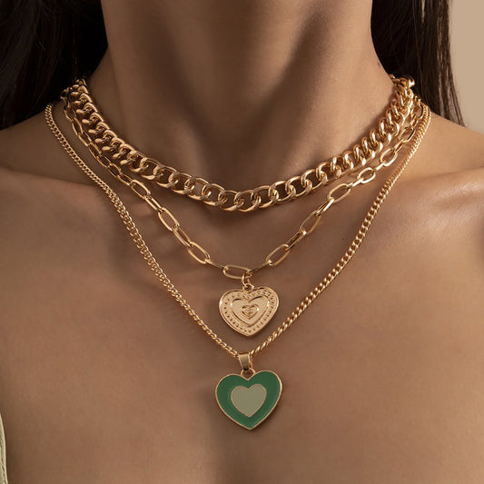 Retro Simple Metal Drop Nectarine Heart Necklace Female Hip Hop Geometric Chain Heart Shaped Necklace