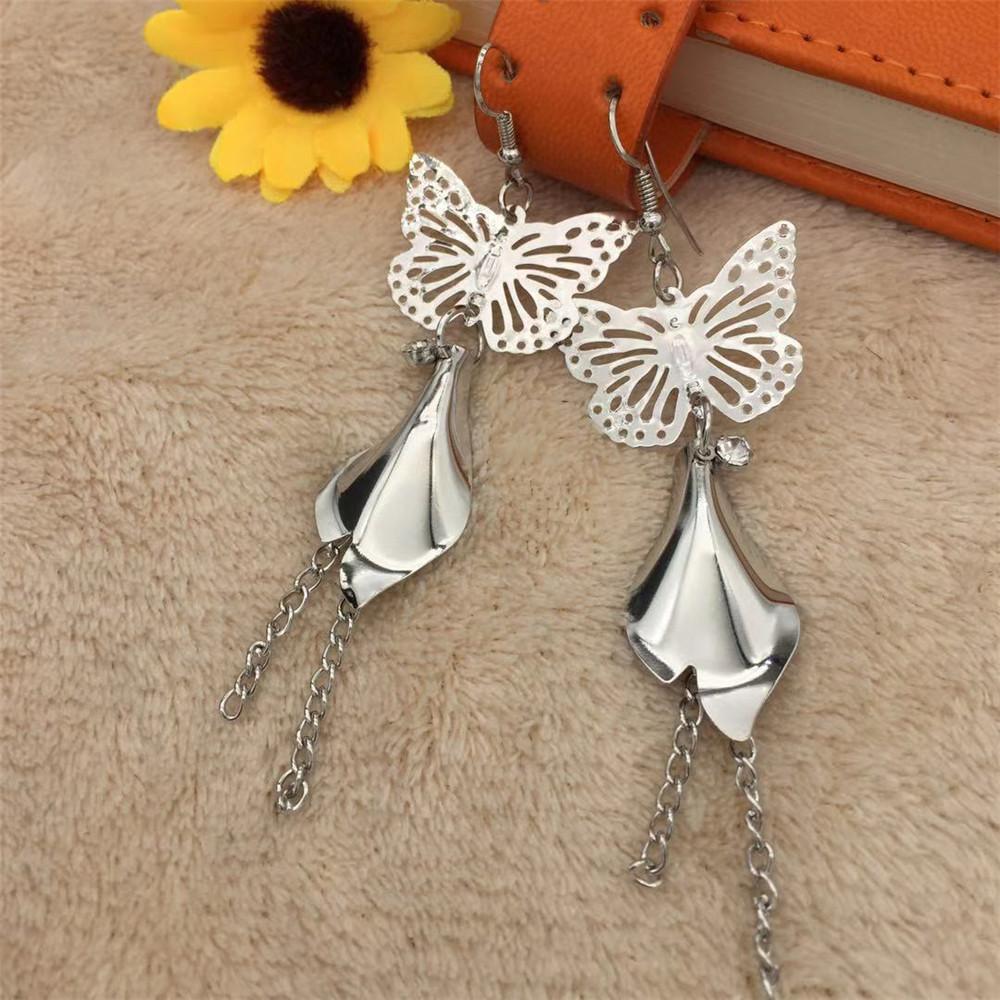 Butterfly Flower Earrings Long Tassel Earrings Retro Exaggerated Ear Jewelry