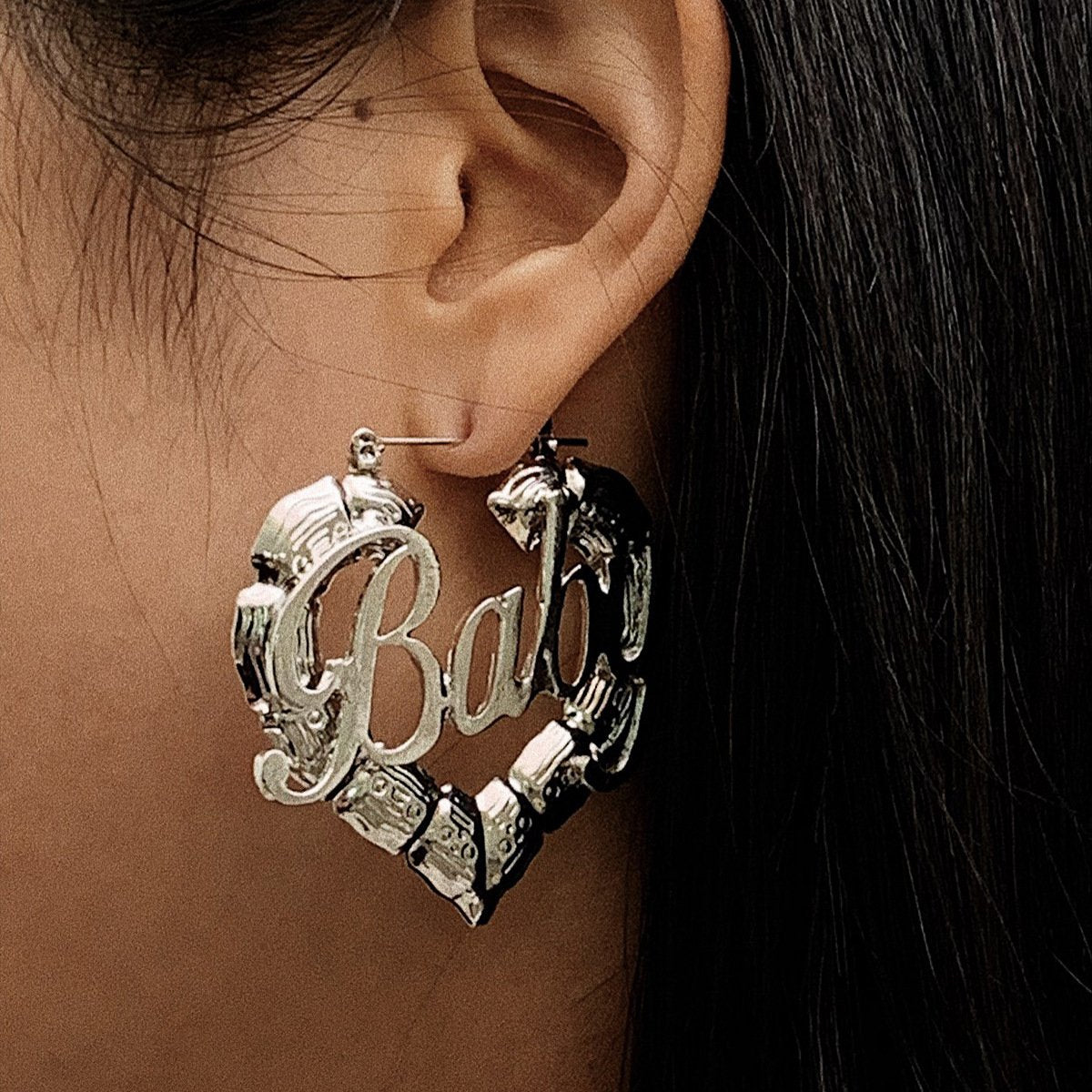 Jewelry hip-hop punk round bamboo earrings creative hemp face peach heart BABY letter earrings female