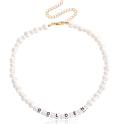 Jewelry niche GOLDEN letter imitation pearl necklace necklace female beaded necklace babes ins