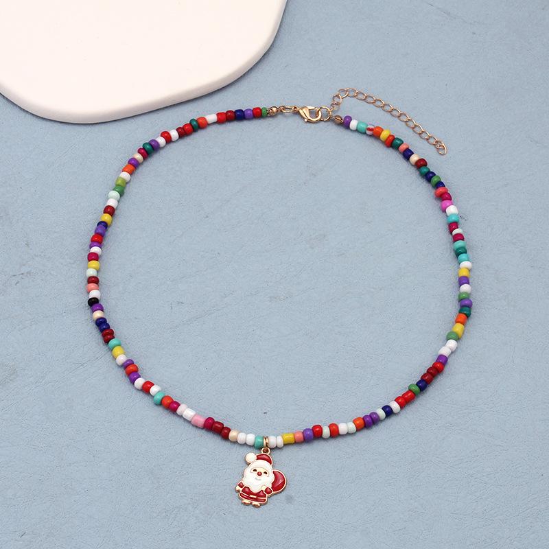 Christmas Ornament Fashion Drip Oil Pendant Christmas Tree Clavicle Chain Bohemian Colorful Handmade Rice Beads